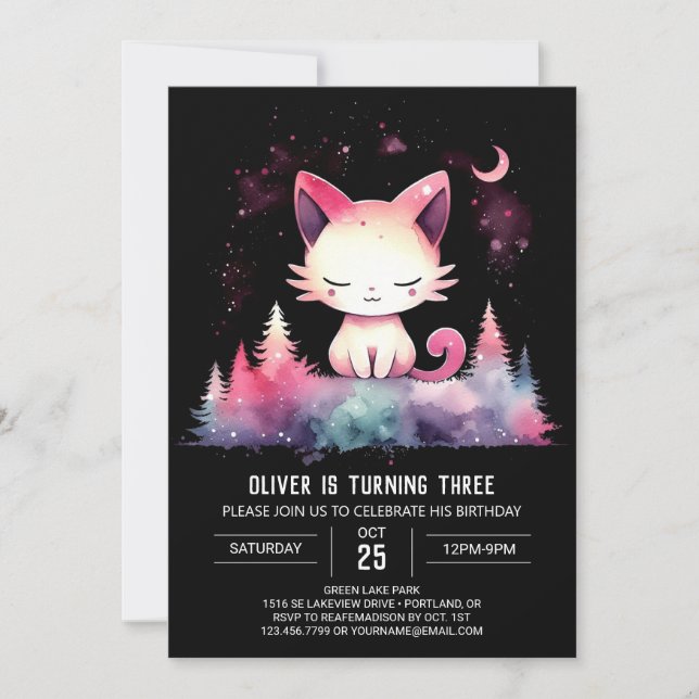 Invitación Cumpleaños del gato grabable Pastel (Anverso)