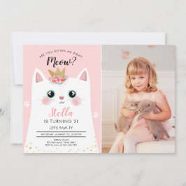 Invitación Cumpleaños del gato Kitten Meow, Chica de la Coron