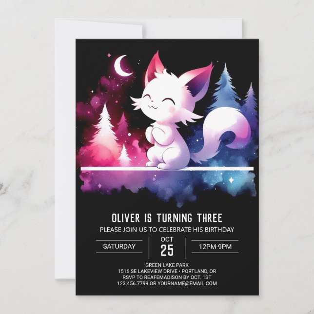 Invitación Cumpleaños del gato minimalista Fantasy (Anverso)