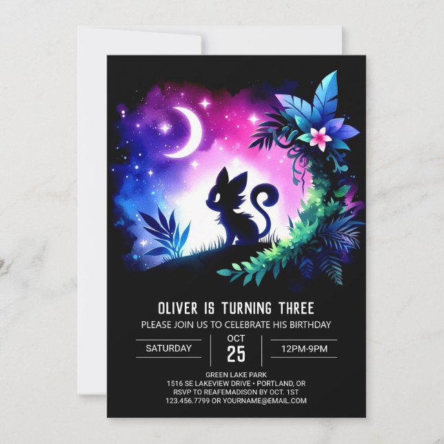 Invitación Cumpleaños del Gato Moderno Majestuoso (Anverso)