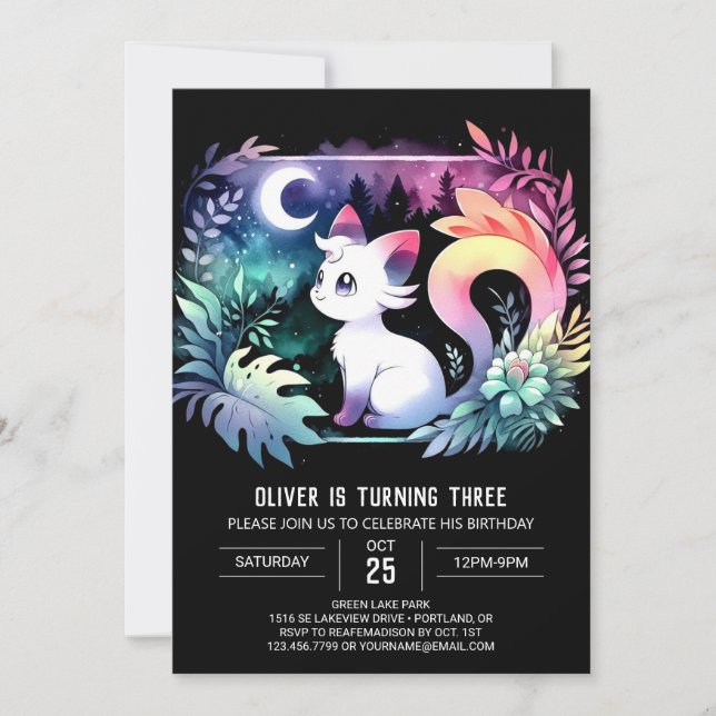 Invitación Cumpleaños del gato Pequeño felino (Anverso)