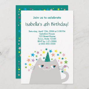 Invitación Cumpleaños del gato unicornio