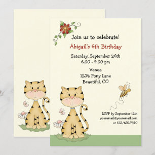 Invitación Cumpleaños del gato y las flores de Naranja kitty