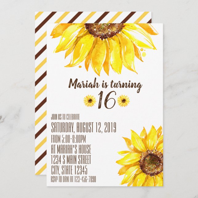 Invitación Cumpleaños del Girasol (Anverso / Reverso)