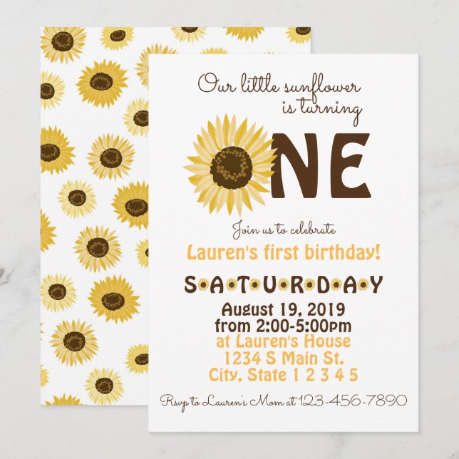 Invitación Cumpleaños del girasol (Anverso / Reverso)