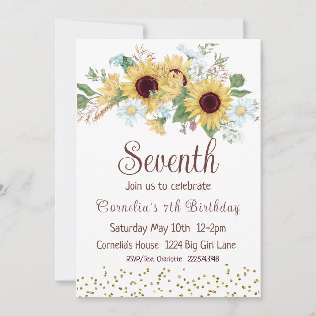 Invitación Cumpleaños del girasol 7 (Anverso)