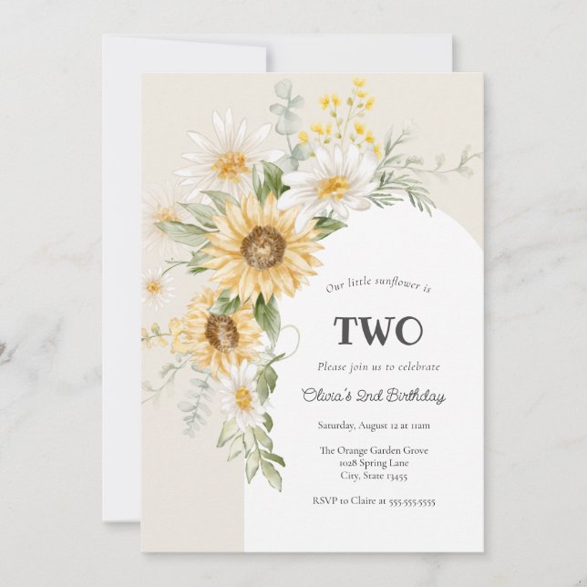 Invitación Cumpleaños del girasol y la margarita (Anverso)