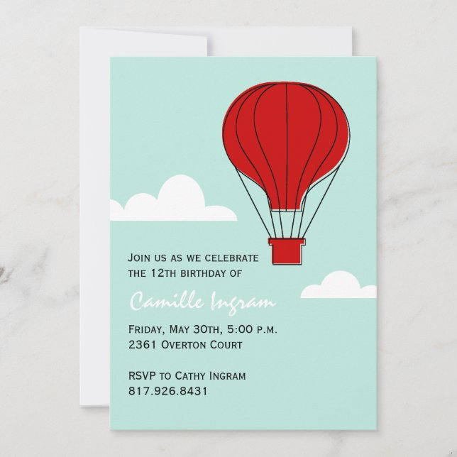 Invitación Cumpleaños del globo aerostático (Anverso)