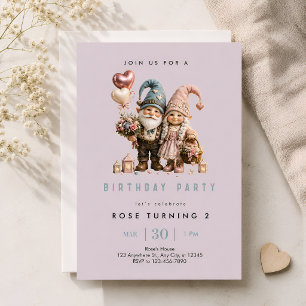Invitación Cumpleaños del Gnomo Rosa Caprichoso