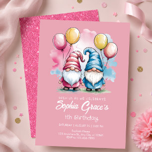 Invitación Cumpleaños del Gnomo Rosa Lindo 1er