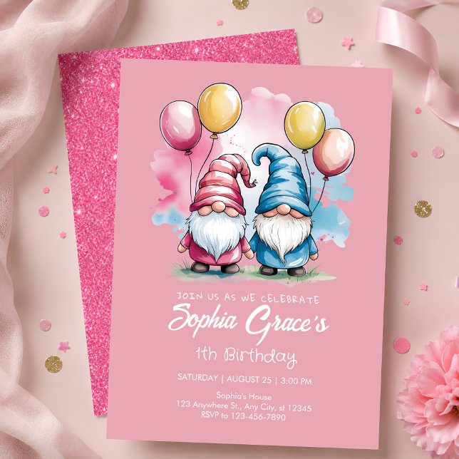 Invitación Cumpleaños del Gnomo Rosa Lindo 1er (Subido por el creador)