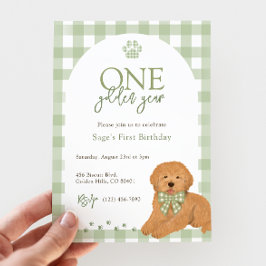 Invitación Cumpleaños del Goldendoodle Verde 