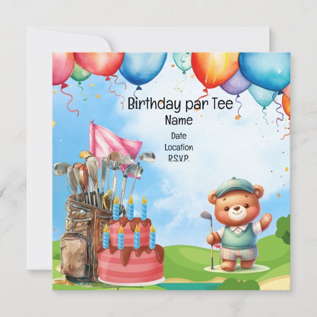 Invitación Cumpleaños del golf para un fiesta de golf infanti (Anverso)