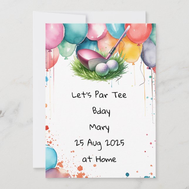 Invitación Cumpleaños del Golf Tema rosa para Lady Golfer (Anverso)