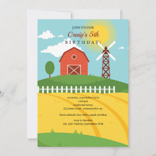 Invitación Cumpleaños del Granero Rojo Grande