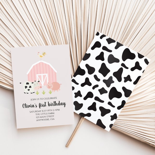 Invitación Cumpleaños del granero rosa de los animales de gra (Subido por el creador)