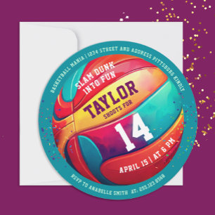 Invitación Cumpleaños del Guay Colorful Sport Slam Dunk Baske