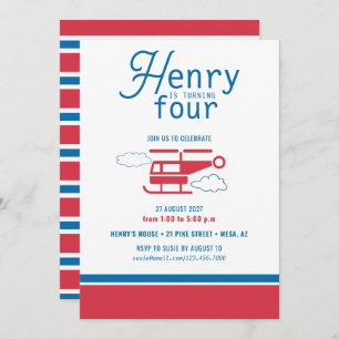 Invitación Cumpleaños del helicóptero rojo y azul