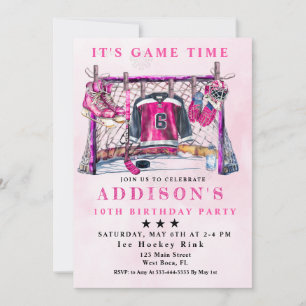 Invitación Cumpleaños del Hockey sobre Hielo Rosado