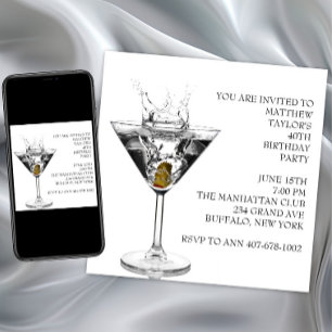 Invitación Cumpleaños del hombre con copa de Martini