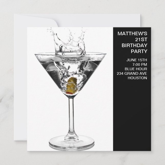 Invitación Cumpleaños del hombre con copa de Martini (Anverso)