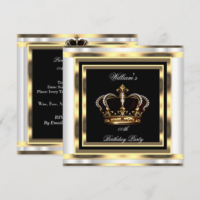 Invitación Cumpleaños del hombre plata blanco oro rey príncip (Anverso / Reverso)