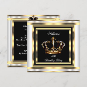 Invitación Cumpleaños del hombre plata blanco oro rey príncip
