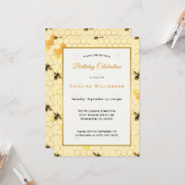 Invitación Cumpleaños del honeycomb de oro de moda
