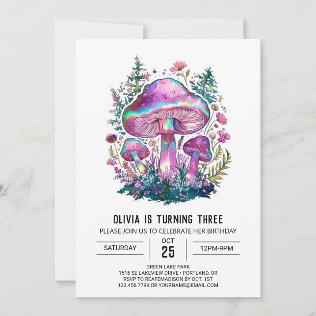 Invitación Cumpleaños del hongo digital mágico Boho (Anverso)
