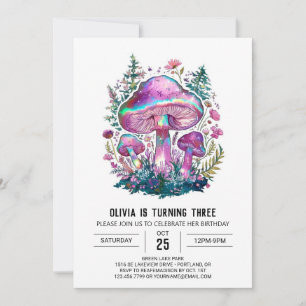 Invitación Cumpleaños del hongo digital mágico Boho