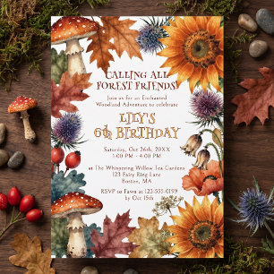 Invitación Cumpleaños del hongo girasol del bosque encantado