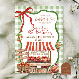 Invitación Cumpleaños del huerto de manzanas con lazo verde c
