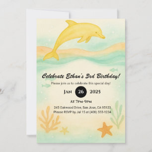 Invitación Cumpleaños del Ilustracion Yellow Dolphin Coral Be
