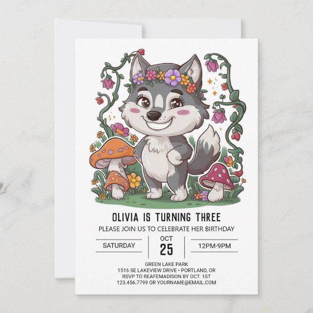 Invitación Cumpleaños del ingenio digital del lobo (Anverso)