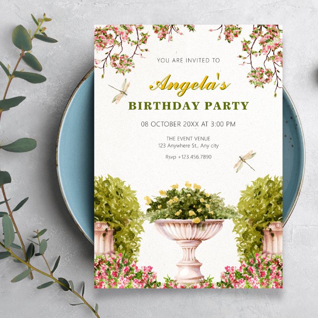 Invitación Cumpleaños del jardín de acuarela (Subido por el creador)