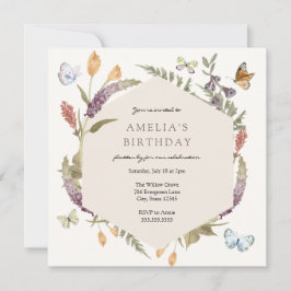 Invitación Cumpleaños del Jardín de Flores de Mariposa