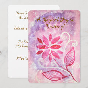 Invitación Cumpleaños del Jardín de Hadas Floral Rosa Mágico