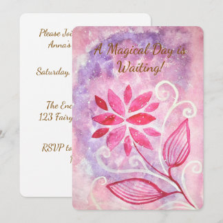 Invitación Cumpleaños del Jardín de Hadas Floral Rosa Mágico