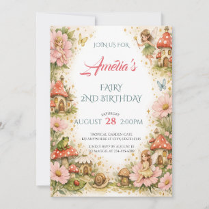 Invitación Cumpleaños del jardín de hadas mágicas con acuarel