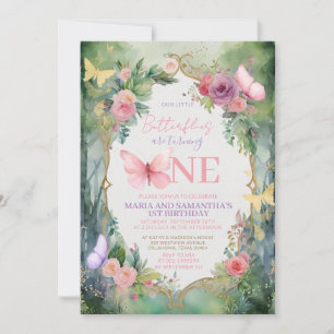 Invitación Cumpleaños del jardín del bosque Mariposa rosa