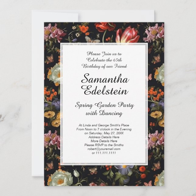 Invitación Cumpleaños del Jardín Floral Barroco Máximo (Anverso)