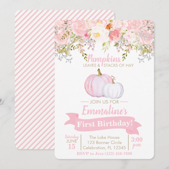 Invitación Cumpleaños del Jardín Floral de la Calabaza chica (Anverso / Reverso)