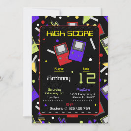 Invitación Cumpleaños del juego de retro negro para niños