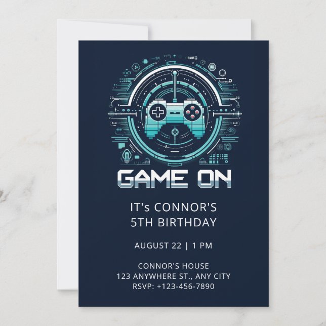 Invitación Cumpleaños del juego de video (Anverso)