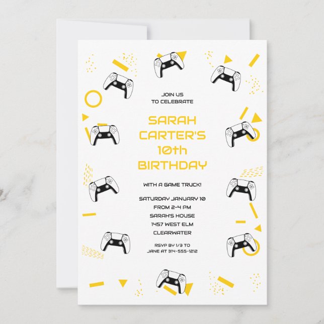 Invitación Cumpleaños del juego de video (Anverso)