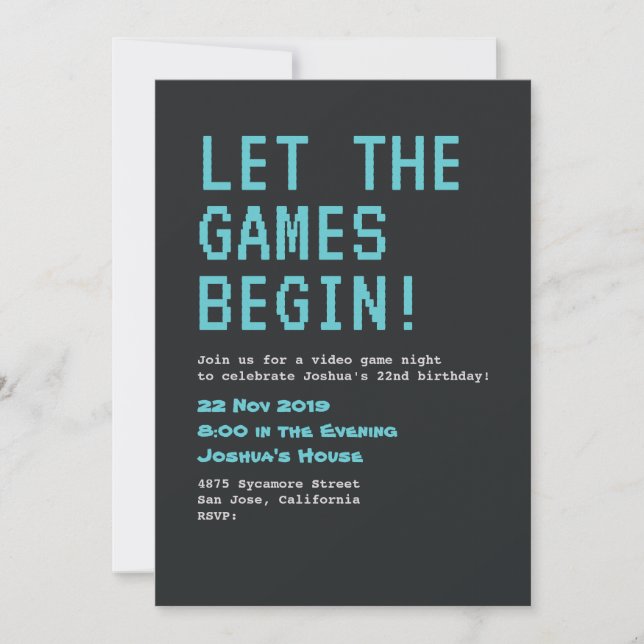 Invitación Cumpleaños del juego de video (Anverso)