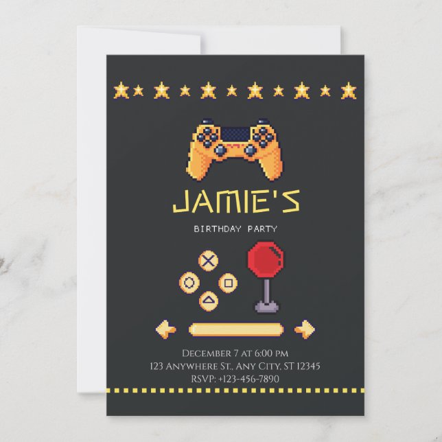 Invitación Cumpleaños del juego de video (Anverso)