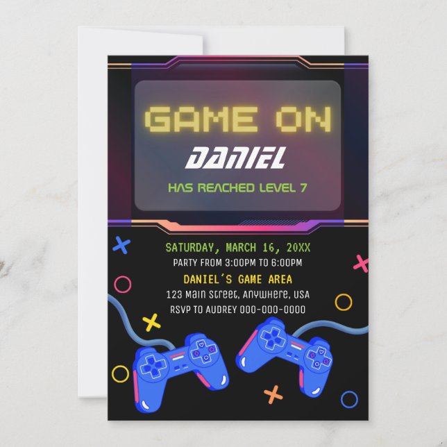 Invitación Cumpleaños del jugador de nivel de cumpleaños (Anverso)