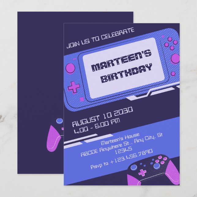 Invitación Cumpleaños del jugador púrpura (Anverso / Reverso)