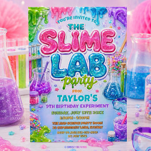 Invitación Cumpleaños del Laboratorio de Slime Brillante